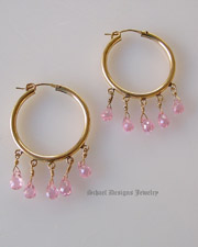  Schaef Designs Pink briolette cz & 22kt gold vermeil hoop Earrings | Arizona