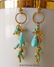 Schaef Designs Sleeping Beauty turquoise & 22kt gold vermeil Long Dangle Earrings | Arizona
