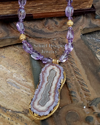  Schaef Designs Amethyst Slab & 24kt Gold Vermeil charm long necklace | Arizona 