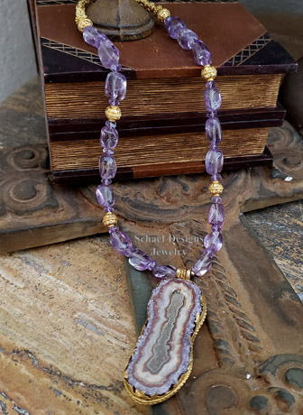  Schaef Designs Amethyst Slab & 24kt Gold Vermeil charm long necklace | New Mexico 