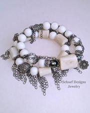 Schaef Designs Antler Tahitian Pearl Coral Marcasite Chain Stacking Bracelet | New Mexico