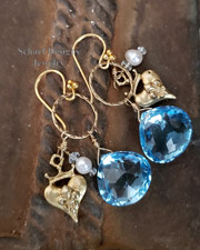 Schaef Designs Large Blue Topaz & White Freshwater Pearl 24kt Gold Vermeil Amulet Necklace | Arizona