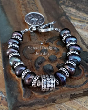 Schaef Designs Bronze Pearl & Sterling Silver Stacking Bracelet w Sacred Heart Charm | Arizona