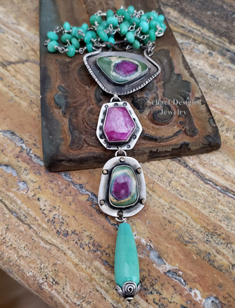 Schaef Designs Chrysoprase, Ruby & Sterling Silver Pendant & Chain Necklace | Arizona