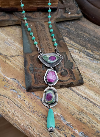 Schaef Designs Chrysoprase, Ruby & Sterling Silver Pendant & Chain Necklace | Arizona