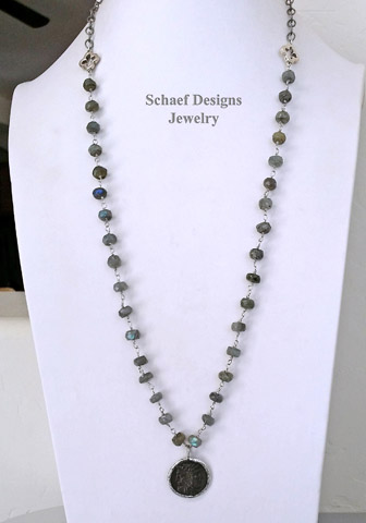 Schaef Designs hand linked sterling silver labradorite coin chain necklace | New Mexico | New Mexico 