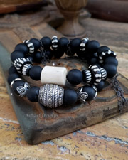 Schaef Designs Matte Black Agate Pave Marcasite Antler Chain Stretch Bracelet Set | Arizona