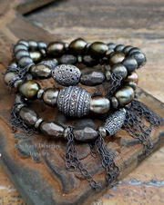  Schaef Designs Gray Pearls Moonstone Hematite & Crystal Figaro Chain Signature 5 Strand Necklace | Arizona