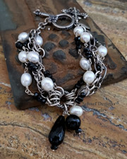Schaef Designs Pearl Black Onyx Figaro Sterling Silver Chain Multi Strand Bracelet | Arizona