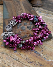 Schaef Designs  pink & green tourmaline raspberry keishi pearls & sterling silver designer bracelet | Arizona