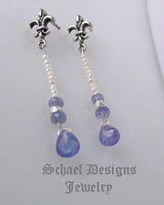 Schaef Designs tanzanite, seed pearl & sterling silver  fleur de lis earrings | Arizona 