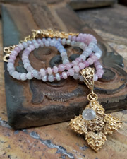 Schaef Designs Pastel Shaded Sapphires, Pink Tourmaline & 22kt Gold Vermeil Gemstone Short Cross Necklace | Arizona