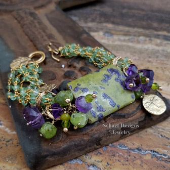 Schaef Designs Stitchtite amethyst peridot & 24kt Gold Vermeil bracelet | Arizona