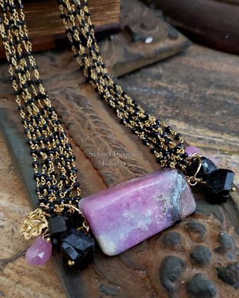 Schaef Designs Shaded & watermelon tourmalines on 22kt gold vermeil chain with deep green cz pendant | Arizona 