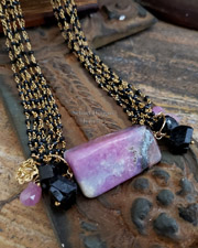Schaef Designs Black Tourmaline, Pink Sapphire Brioliettes & 24kt Gold Vermeil charm long necklace | New Mexico