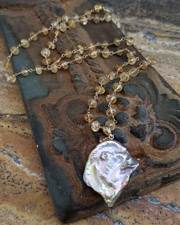 Schaef Designs Peach Freshwater nucleated Pearl & Imperial Topaz & 22kt Gold Vermeil Necklace | Arizona