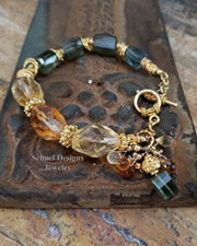 Schaef Designs Gemstone and Gold bracelet of citrine, moss aquamarine, and peruvian opal | Arizona