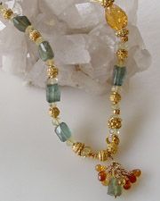 Schaef Designs citrine nuggets, rare moss aquamarine & 22kt gold vermeil bracelet | New Mexico