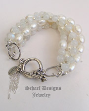 Schaef Designs white Freshwater Pearl Moonstone Sterling Silver Chain 5 Strand Stacking Bracelet | New Mexico 