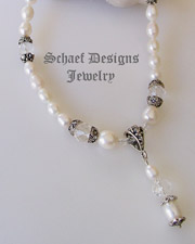 Schaef Designs White Freshwater Pearl & Sterling Silver short necklace with pearl & crystal pendant | New Mexico