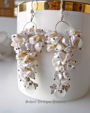 Schaef Designs Creamy white keishi pearls solar quartz & smokey topaz long danlge earrings | Arizona