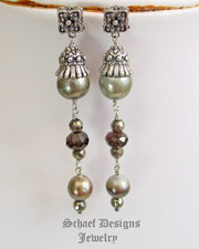 Schaef Designs shaded Tahitian Pearl & faceted bronze pyrite & smokey topaz dangle post earrings | New Mexico 