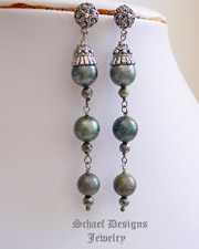 Schaef Designs Shaded Tahitian Pearl & faceted bronze pyrite dangle post earrings |  Tahitian Pearl Jewelry | Arizona 