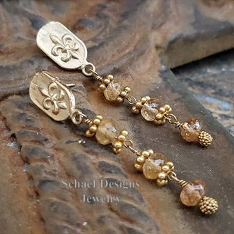 Schaef Designs Imperial Topaz & 22kt Gold Vermeil Fleur de lis Earrings | Arizona 
