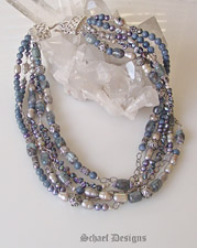 Schaef Designs Kyanite Pearls Pyrite & Sterling Silver Designer Bib Necklace | New Mexico