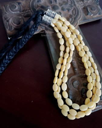 Schaef Designs 3 strand chamois bead & black leather braid necklace | Arizona 