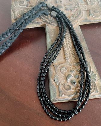 Schaef Designs Black Bead Black Braided Leather Necklace | Arizona