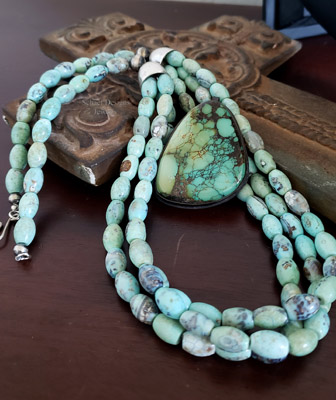  Schaef Designs High Grade Turquoise in Black Sterling Silver Southwestern Pendant | Arizona