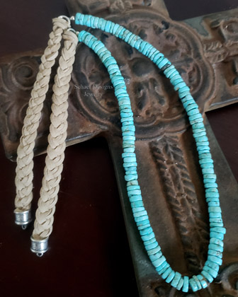 Schaef Designs blue heishi and tan deerskin braided necklace | Arizona 