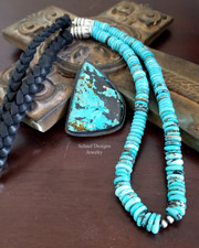 Schaef Designs Blue Hubei Turquoise Black Silver Leather Necklace SET | Arizona
