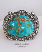 Nelvin Burbank Large Turquoise & Sterling Silver Cuff Bracelet | Schaef Designs Jewelry | Schaef Designs Southwestern turquoise Jewelry | Arizona 