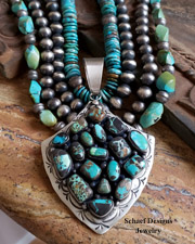 Large Carico Lake Turquoise & Sterling Silver Shield Pendant | New Mexico 
