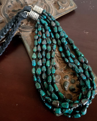  Schaef Designs 5 Strand Chrysocolla & Black Braid Necklace | Arizona