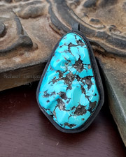  Schaef Designs Deep Blue Turquoise Nugget in Black Silver Pendant | Arizona