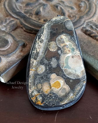 Schaef Designs Large galaxy rhyolite & black silver pendant | Arizona