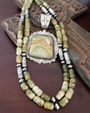Schaef Designs Gary Green Jasper & Stamped Sterling Silver Pendant | Arizona