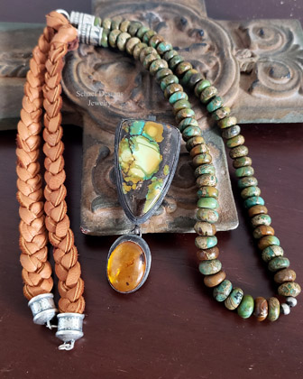 Schaef Designs Hubei Turquoise Amber Pendant & Necklace Set | Arizona