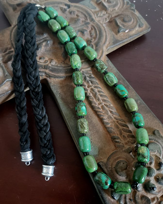 Schaef Designs Green Hubei & black braided leather necklace | Arizona 