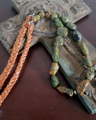 Schaef Designs green turquoise nugget brown braided leather necklace | Arizona