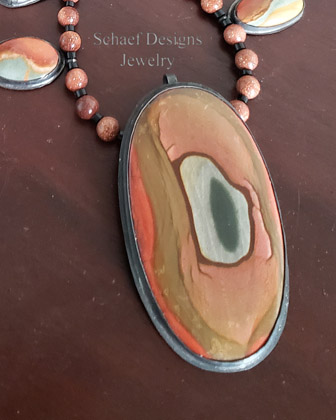 Schaef Designs Indian Paint Stone Black Silver Large Pendant  | Arizona