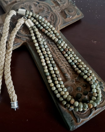  Schaef Designs Multi Colored Kahki Beads with Braided Tan Leather Necklace | Arizona 