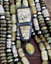 Schaef Designs Kahki Turquoise Black Silver 3 Stone Totem Pendant | Arizona