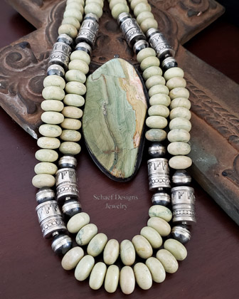  Schaef Designs Large Pastel Green Morrisonite Black Silver Pendant | Arizona 