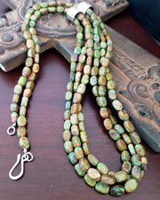Schaef Designs 3 Strand Green Turquoise & Sterling Silver Necklace | Arizona
