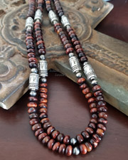 Schaef Designs red tiger & sterling silver tube bead necklace set | Arizona