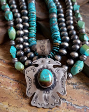 Schaef Designs Royston Turquoise & Stamped Sterling Silver Two Headed Thunderbird Pendant | Arizona 